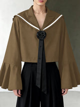 Men's 3D Floral Decoration Sailor Collar Long Sleeve Shirt SKUL46419