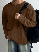 Men's Solid Color Textured Casual Long Sleeve T-Shirt SKUL38540
