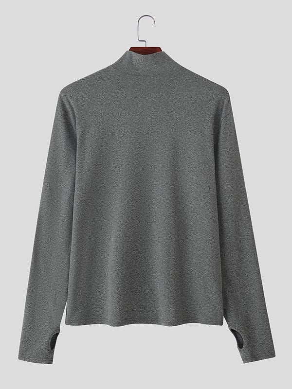 Men's Solid Color Knitted Stretch Long Sleeve T-Shirt SKUL39021