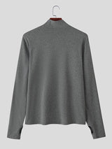 Men's Solid Color Knitted Stretch Long Sleeve T-Shirt SKUL39021