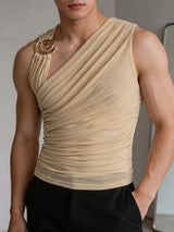 Men's Grecian Drape Asymmetric One-Shoulder Metal Spiral Ring Tank SKUL72438
