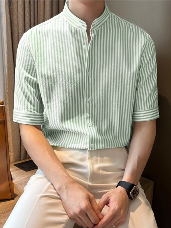 Men's Minimalist Stripe Short Sleeve Shirt SKUL49909