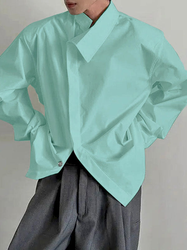 Mens Solid Color Asymmetrical Long Sleeve Shirt SKUL04067