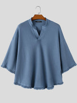Men's Avant-Garde Modern Neo-Chinese Zen Waffle Knit Drop Shoulder T-shirt SKUL73499
