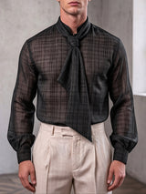 Men's Retro Party Integrated Ascot Scarf Crinkle Long Sleeve Shirt SKUL81103