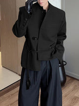 Men's Irregular Design Leather Buckle Stand Collar Blazer SKUL37298