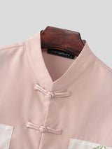 Men's New Chinese Style Floral Print Patchwork Cropped Frog Button Two Pieces Outfit SKUL61177