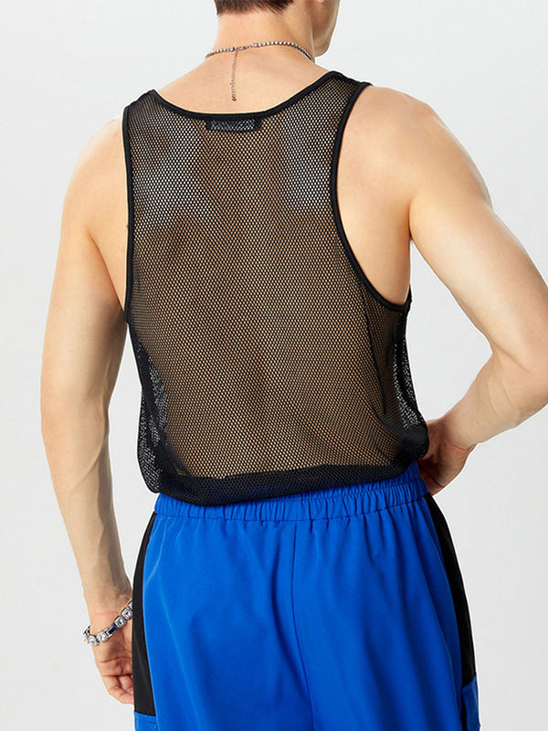 Mens Mesh See Through Solid Sleeveless Vest SKUK36522