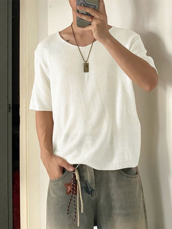 Men's Solid Color Textured Semi Sheer Short Sleeve T-shirt SKUL54745