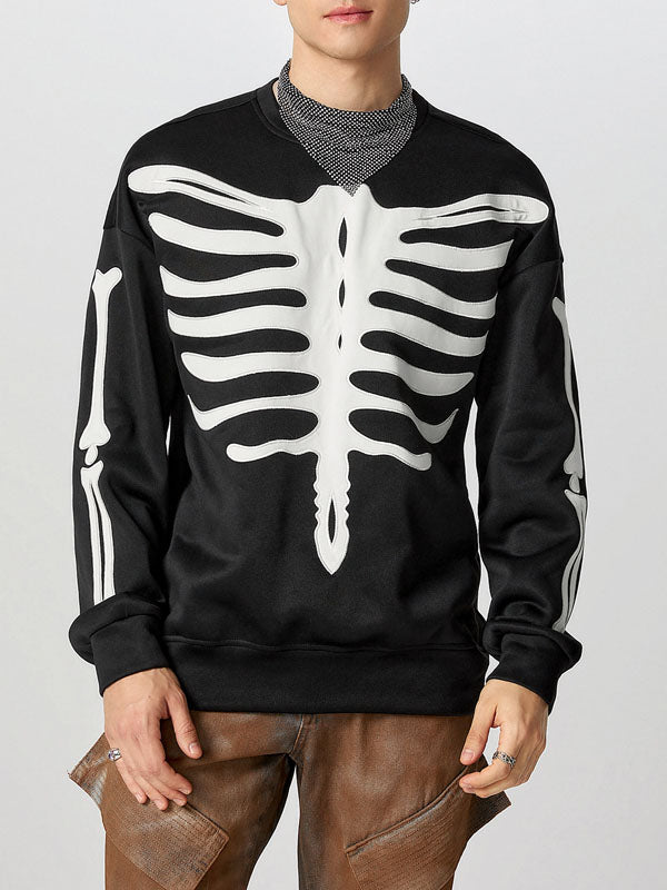 Mens Skeleton Print Color-Block Long-Sleeve Hoodie SKUK84504