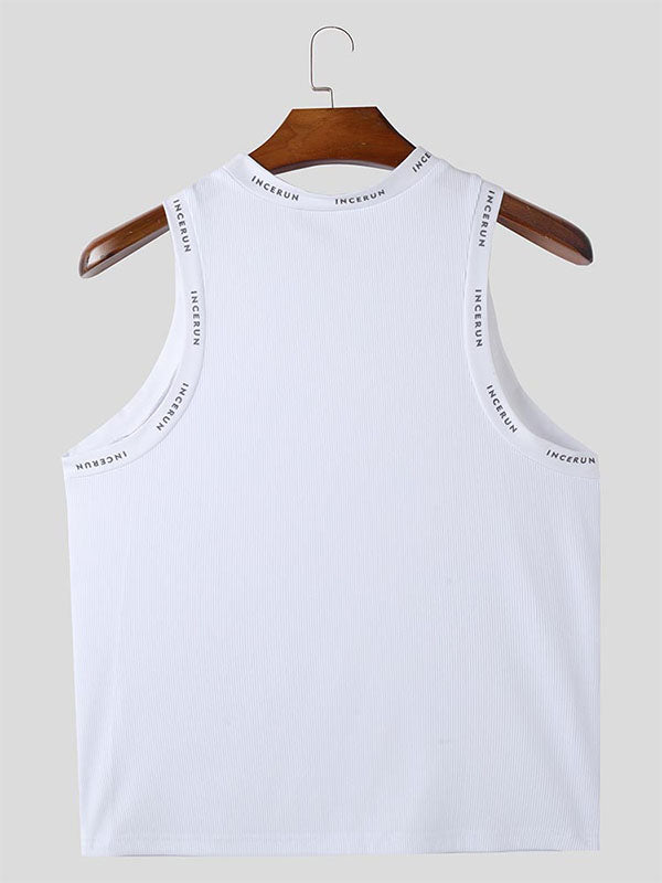 Mens Letter Print Patchwork Knit Tank SKUL02173