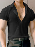 Mens Solid See Through Notched Neck T-Shirt SKUK55282