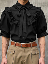 Mens Ruffled Tie-Up Short Sleeve Shirt SKUL09396
