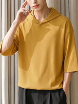Men's High Street Casual Ribbed Drop Shoulder Hooded Half Sleeve T-shirt SKUL74691