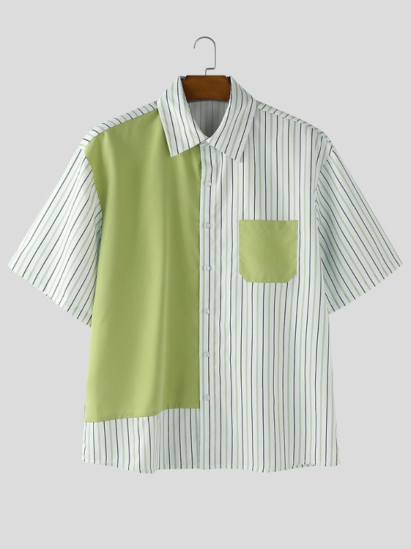Men's Color Block Striped Short Sleeve Shirt SKUL22200