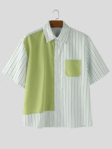 Men's Color Block Striped Short Sleeve Shirt SKUL22200