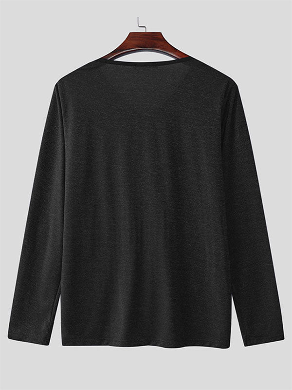 Mens Sparkling V-Neck Long Sleeve T-shirt SKUL02089