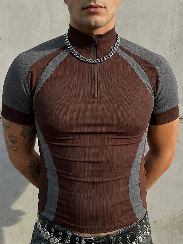 Men's Utility Style Contrast Color Short Sleeve T-shirt SKUL54077