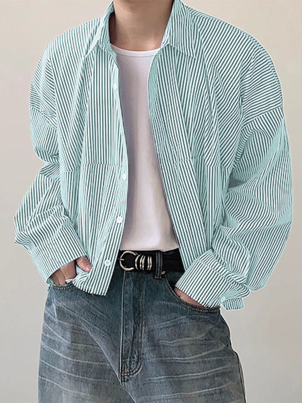 Mens Casual Solid Color Striped Long-Sleeve Shirt SKUK91957