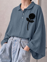 Men's Zen Minimalist Art Exhibition 3D Rose Flower Crinkle Textured Kimono Sleeve Shirt SKUL85967