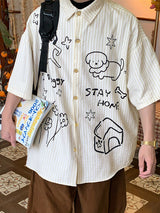 Men's Cartoon Print Striped Short Sleeve Shirt SKUL17040