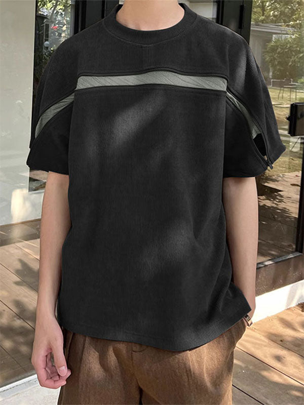 Mens Solid Color Zipper Short Sleeve T-Shirt SKUL17861