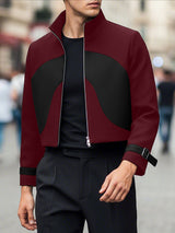 Men's Contrast Color Cropped Long Sleeve Jacket SKUL47891