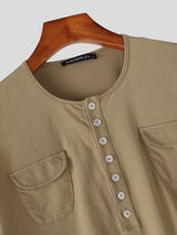 Men's Urban Casual Utility Deep-Henley Multi-Button Short Sleeve T-shirt SKUL75690