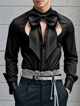 Mens Bow Tie Detail Hollow-Out Long Sleeve Shirt SKUK95688