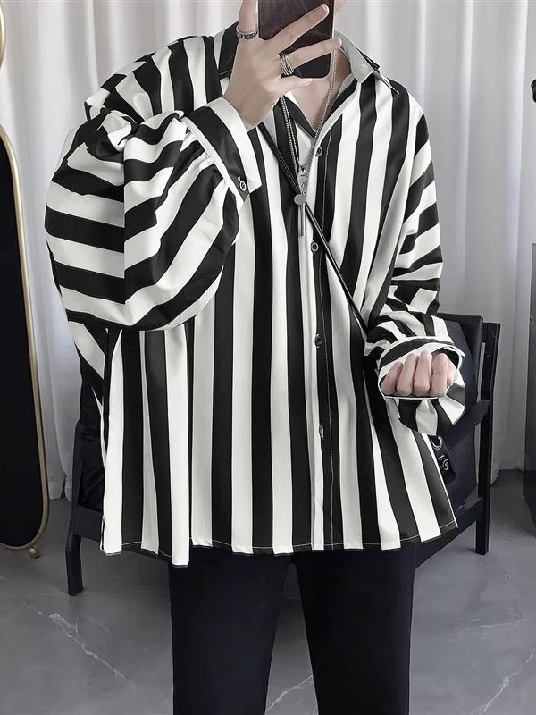 Men's Casual Striped Loose Long Sleeve Shirt SKUL35300