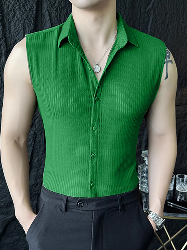 Mens Thin Vertical Striped Breathable Sleeveless Shirt SKUK72256