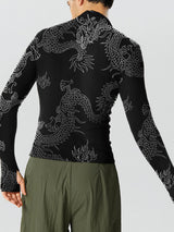 Mens Dragon Print Lace-Up Long Sleeve T-Shirt SKUK41419