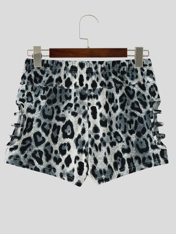 Men's Wild Jungle Instinct Leopard Print Side Cutout Fitted Short SKUL69697