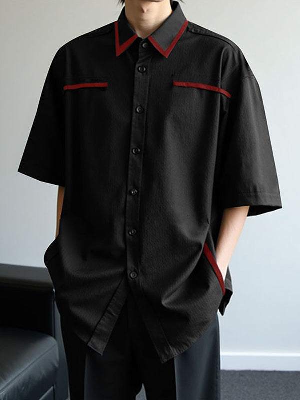 Mens Colorblock Patchwork Short Sleeve Shirt SKUL05675