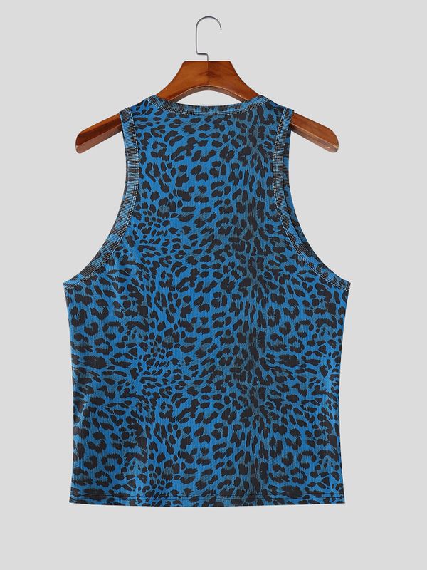 Men's Hardcore Wild Aesthetic All-Over Leopard Graphic Tight Muscle Tank SKUL62125