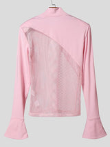 Men's Sheer Mesh Zipper Flared Sleeve T-shirt SKUL50073