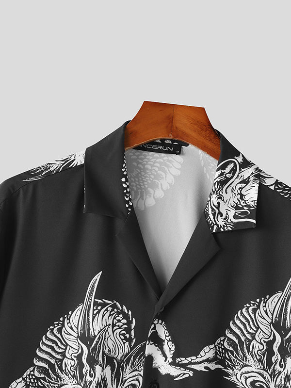 Mens Dragon Print Revere Collar Shirt SKUK48480