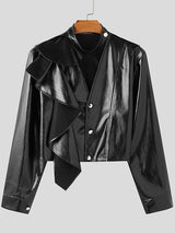 Mens Faux Leather Cropped Long-Sleeve Jacket SKUK82410