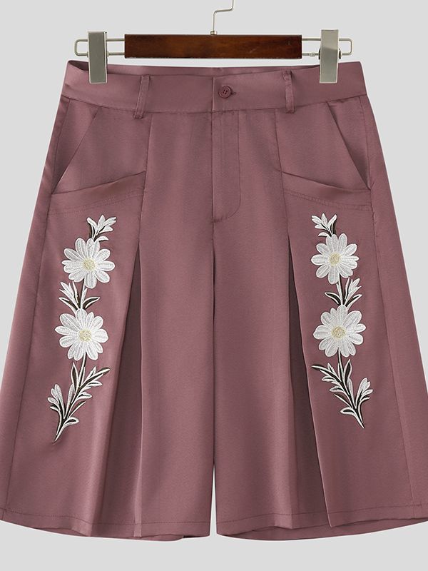 Men's Floral Embroidered Glossy High Waist Short SKUL46155