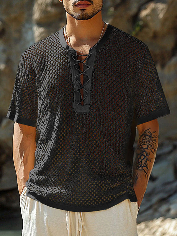 Mens Hollow Mesh Short Sleeve T-Shirt SKUL11772