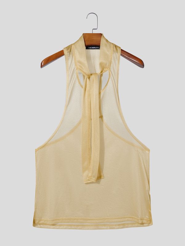 Men's Romantic Avant-Garde Sheer Lurex Necktie Racerback Tank SKUL78128