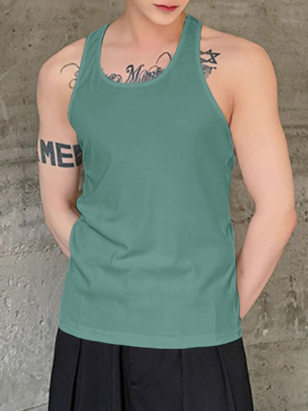 Mens Irregular Solid U-Neck Sleeveless Casual Vest SKUK57372