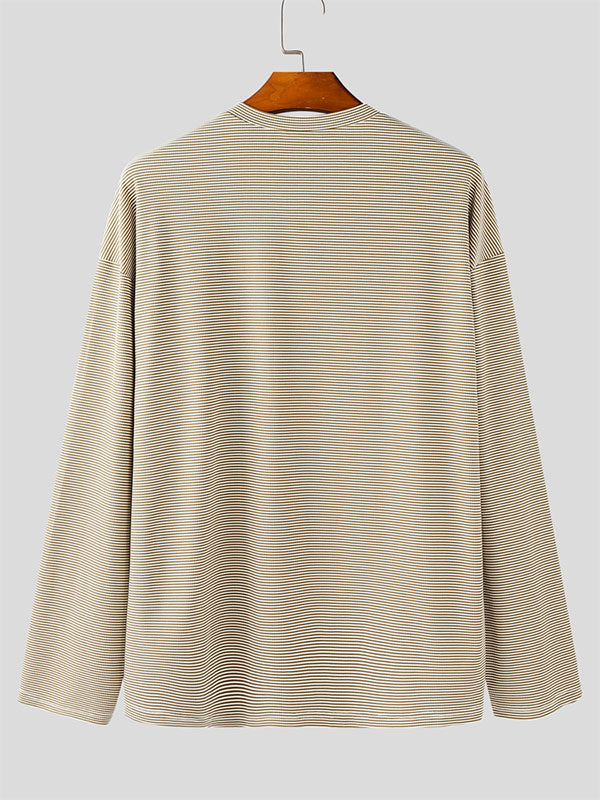 Men's Striped Small V Neck Long Sleeve T-Shirt SKUL22199
