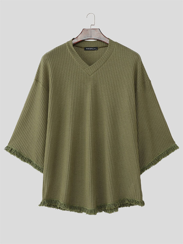 Mens Fringe Patchwork Textured Long Sleeve T-Shirt SKUL18775