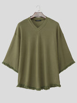 Mens Fringe Patchwork Textured Long Sleeve T-Shirt SKUL18775