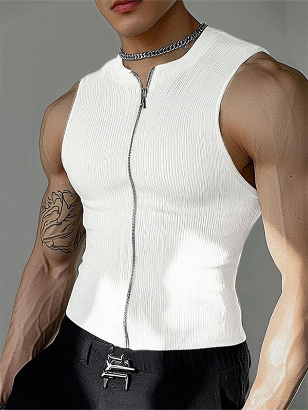 Mens Textured Zip-Up Sleeveless Tank SKUL01087