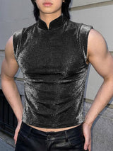 Men's Shiny Stand Collar Casual Tank SKUL51881