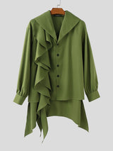 Men's Solid Color Ruffled Patchwork Long Sleeve Shirt SKUL35019