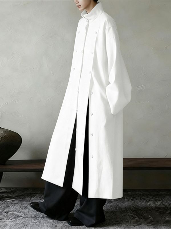 Men's Solid Color Button Long Hem Long Sleeve Shirt SKUL47949