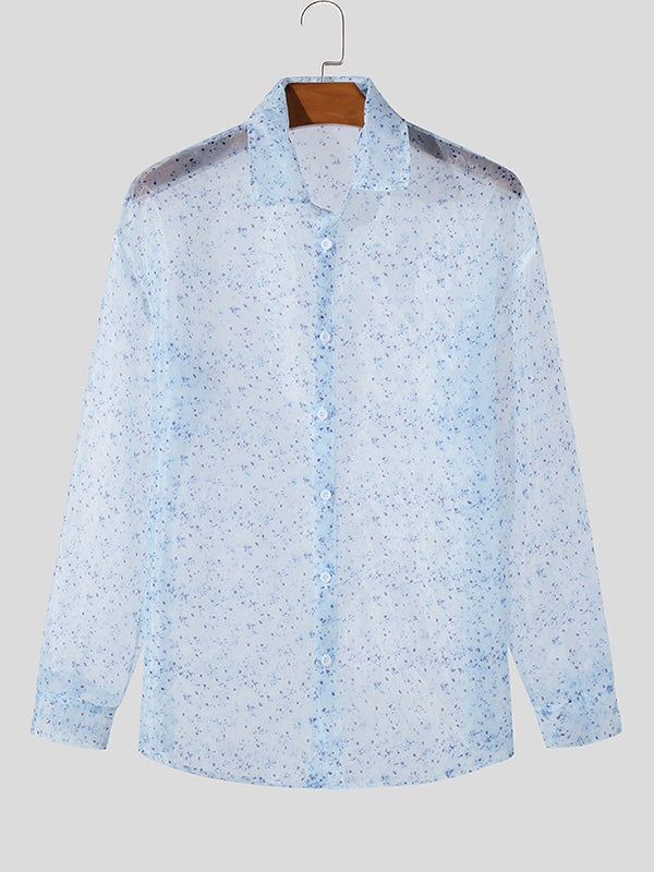 Mens Floral Print See Through Long Sleeve Shirt SKUK61737